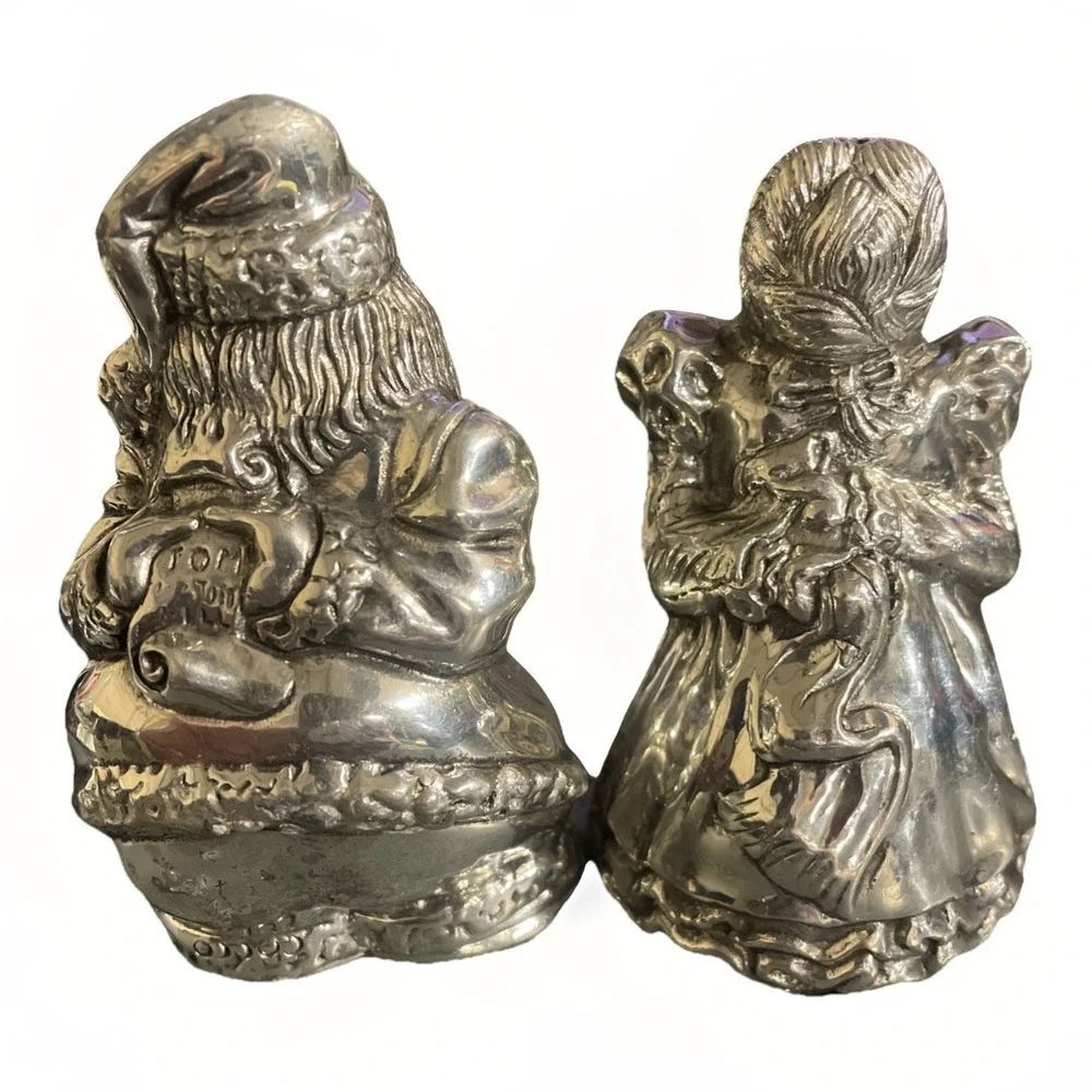 Vintage Pewter Kirk Stieff Williamsburg‎ Christmas Santa Salt And Pepper Shakers